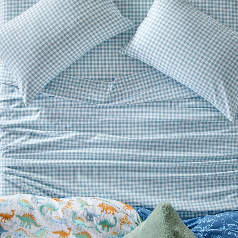 Stormi Steel  Blue Gingham Flannelette Sheet Set