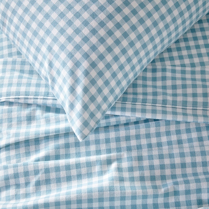 Stormi Steel  Blue Gingham Flannelette Sheet Set