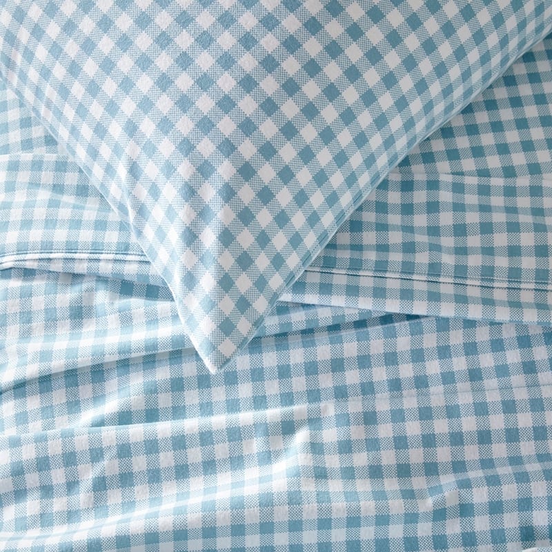 Stormi Steel Blue Gingham Flannelette Cot Sheet Set