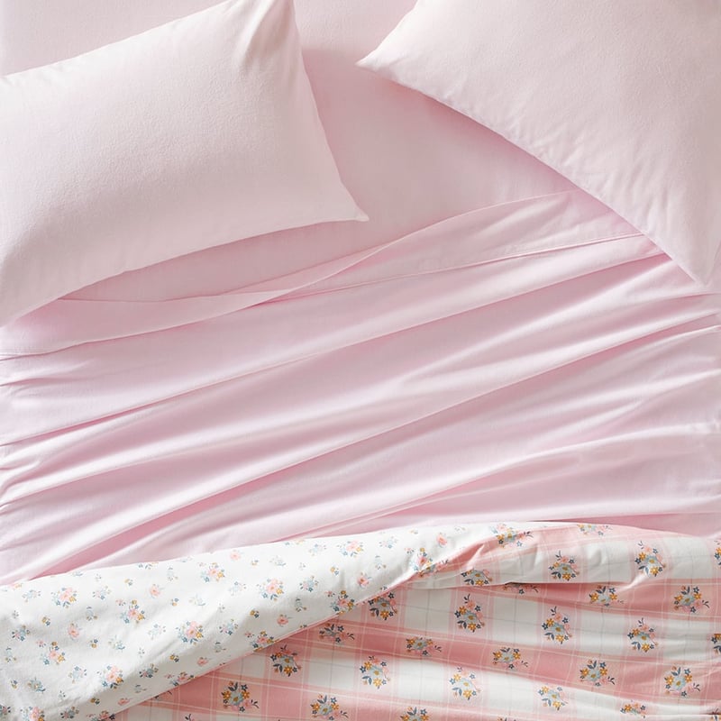 Plain Dye Pastel Pink Flannelette Sheet Set