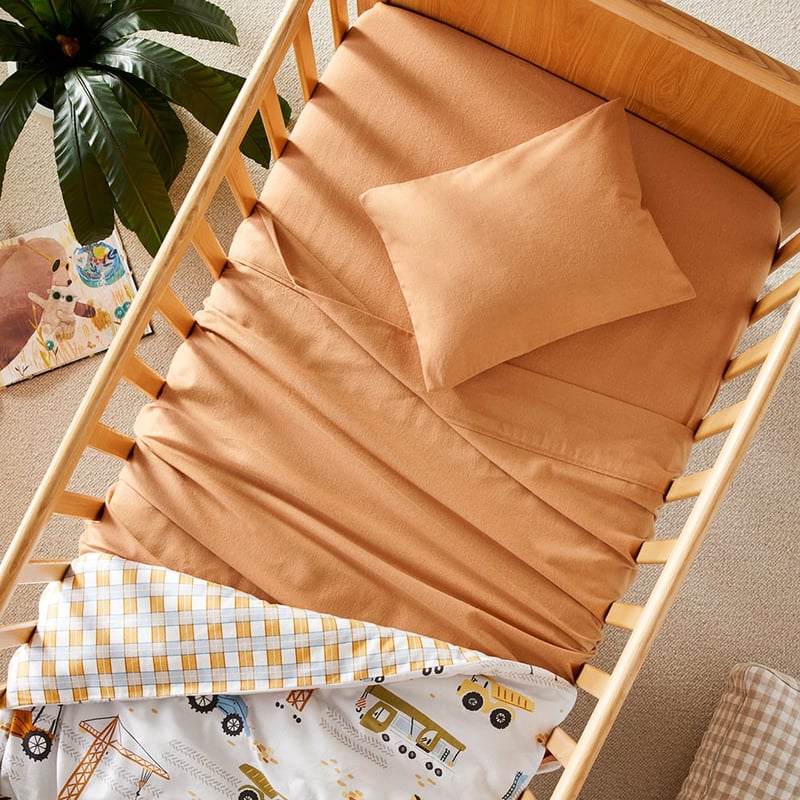 Plain Dye Earth Flannelette Cot Sheet Set