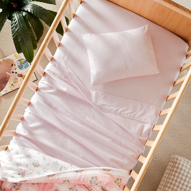 Plain Dye Pastel Pink Flannelette Cot Sheet Set