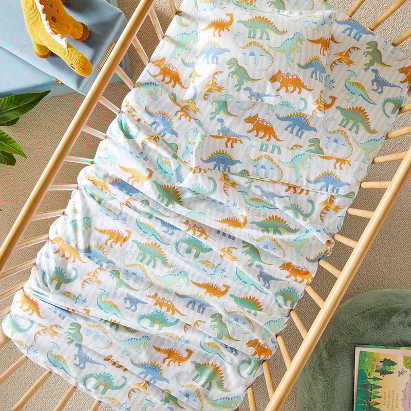 Dino Park Blue Flannelette Cot Sheet Set