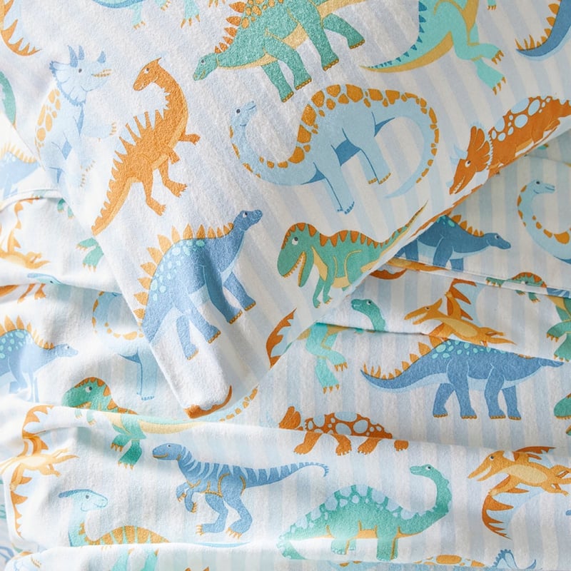 Dino Park Blue Flannelette Cot Sheet Set