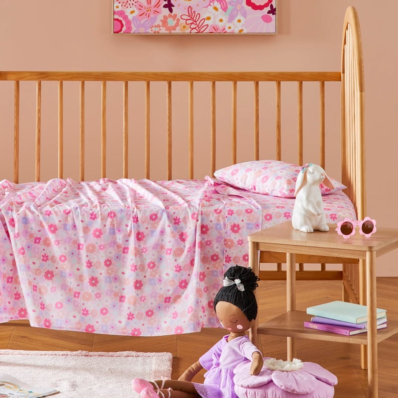 Stella Pink Floral Cot Sheet Set