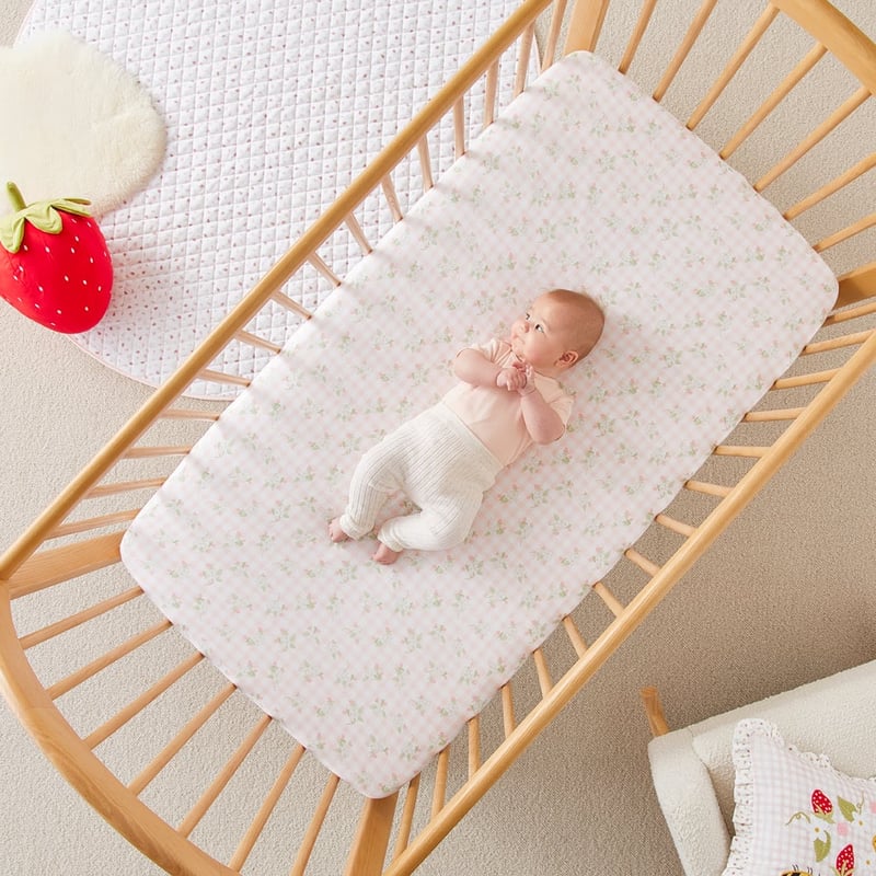 Heirloom Berry Gingham Soft Pink Jersey Baby Fitted Sheets 2pk