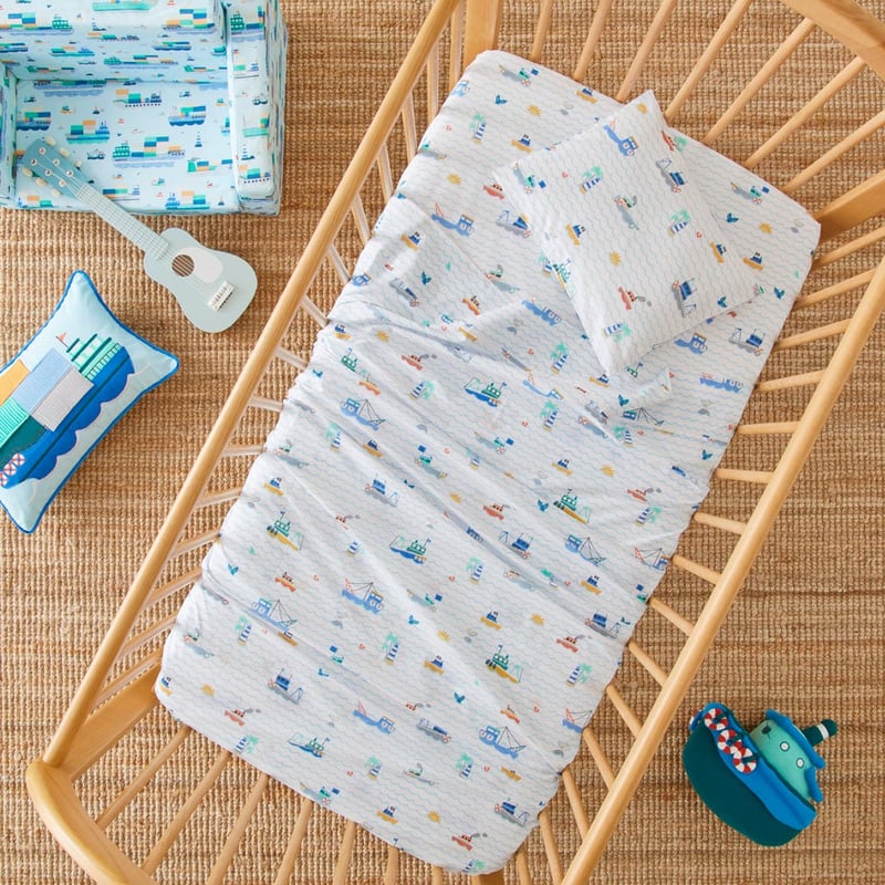 Set Sail White Cot Sheet Set