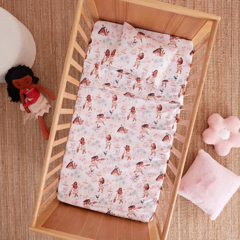 Disney Moana Loves The Sea Pink Cot Sheet Set