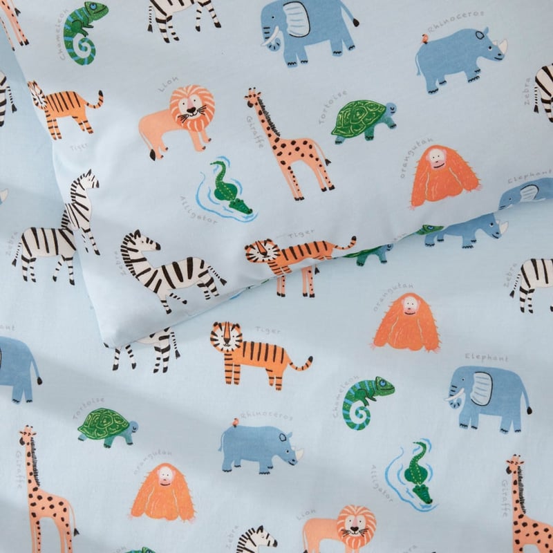 Jungle Adventure Soft Blue Jersey Fitted Cot Sheet Set