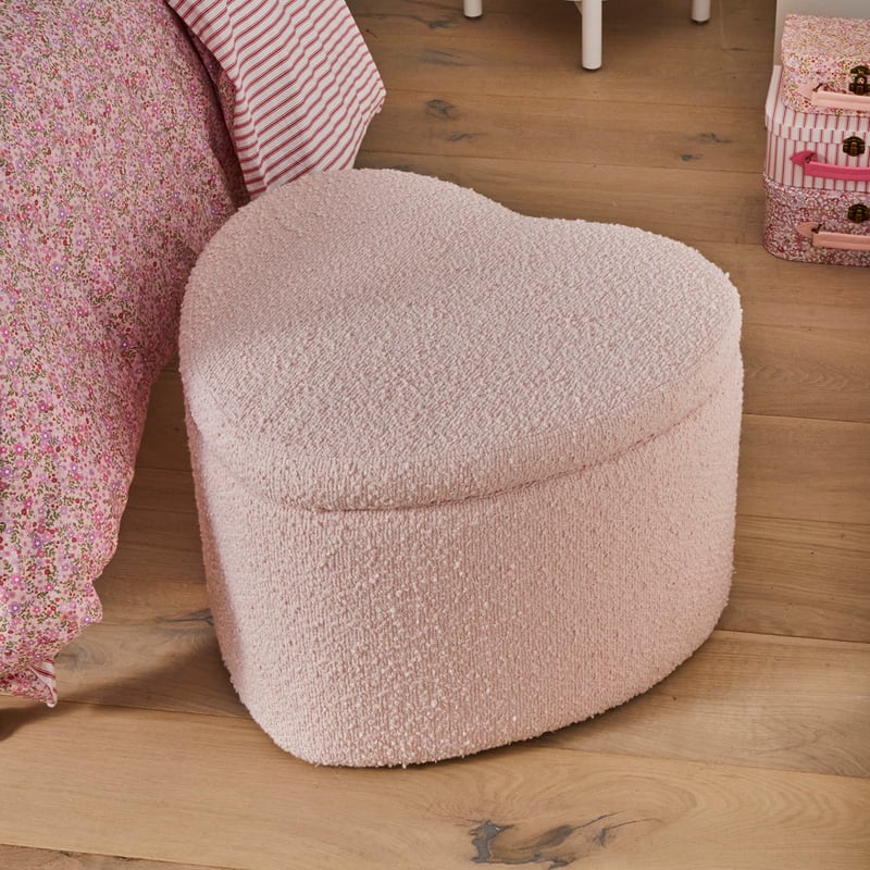 Boucle Pink Heart Storage Ottoman
