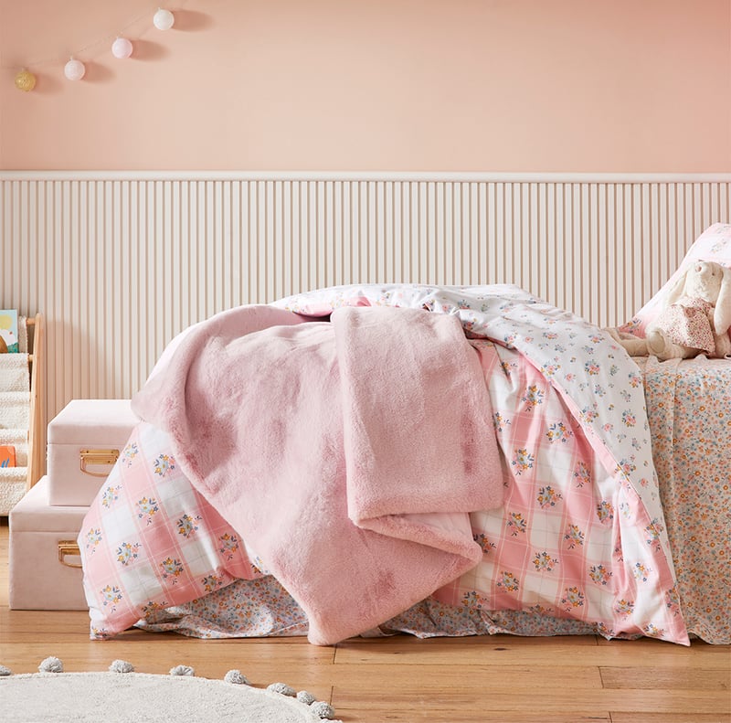 Faux Powder Pink Rabbit Fur Throw