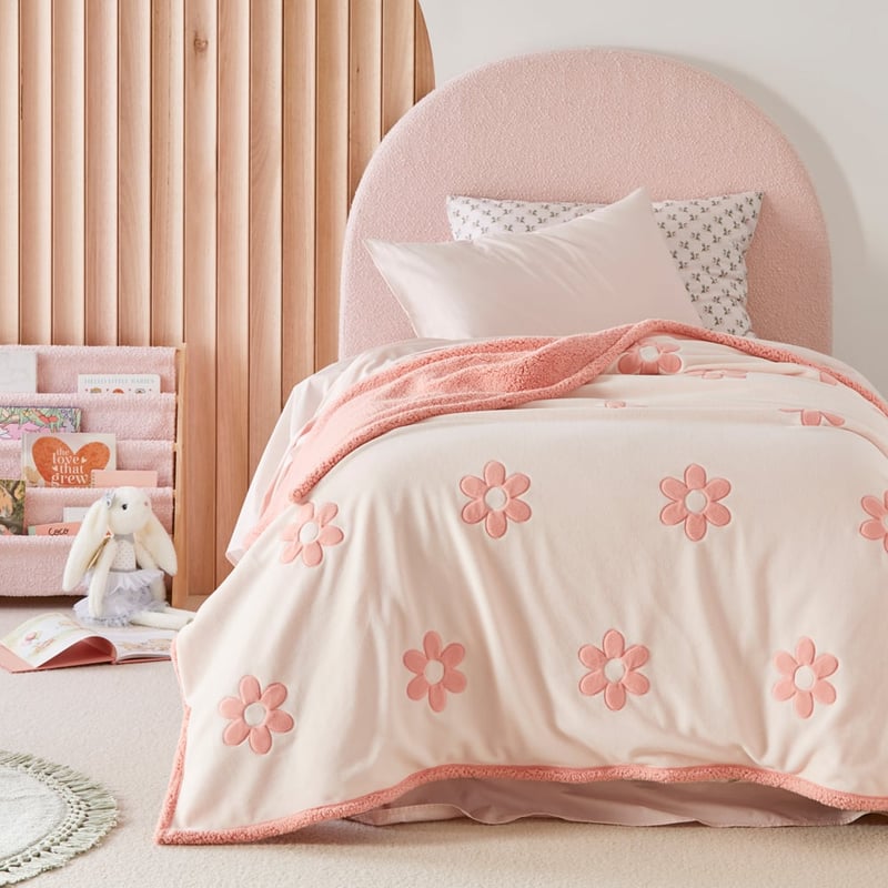 Fleecy Pink Daisy Blanket 