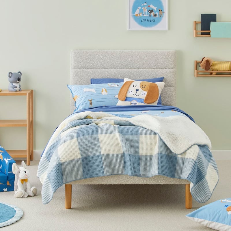 Tanner Steel Blue Gingham Check Waffle Blanket