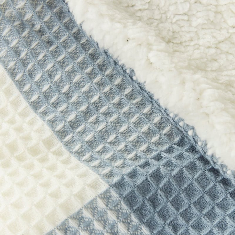Tanner Steel Blue Gingham Check Waffle Blanket