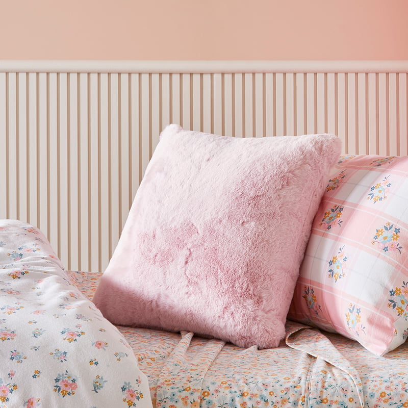 Adairs Kids - Faux Powder Pink Rabbit Fur Cushion | Adairs