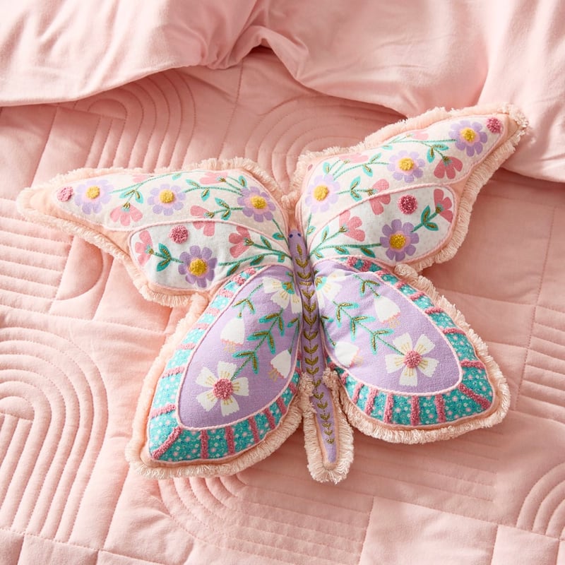 Luxe Pink Textured Cotton Butterfly Cushion
