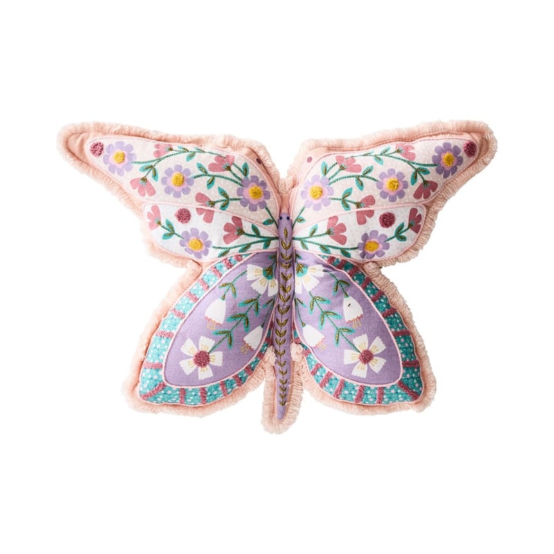 Luxe Pink Textured Cotton Butterfly Cushion