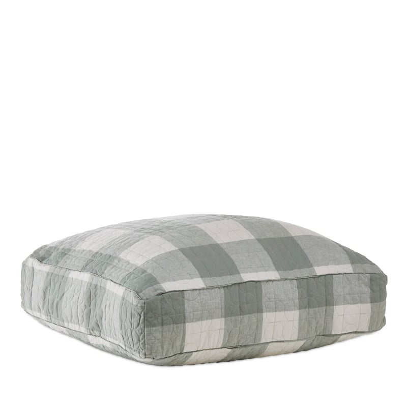 Vintage Washed Linen Eucalyptus Check Floor Cushion