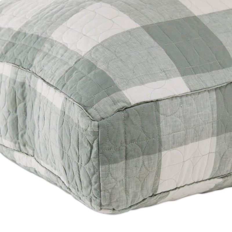 Vintage Washed Linen Eucalyptus Check Floor Cushion