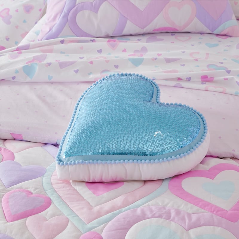 Trimmed Blue Glitzy Heart Cushion