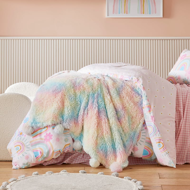 Snuggly Sherpa Rainbow Pom Pom Throw