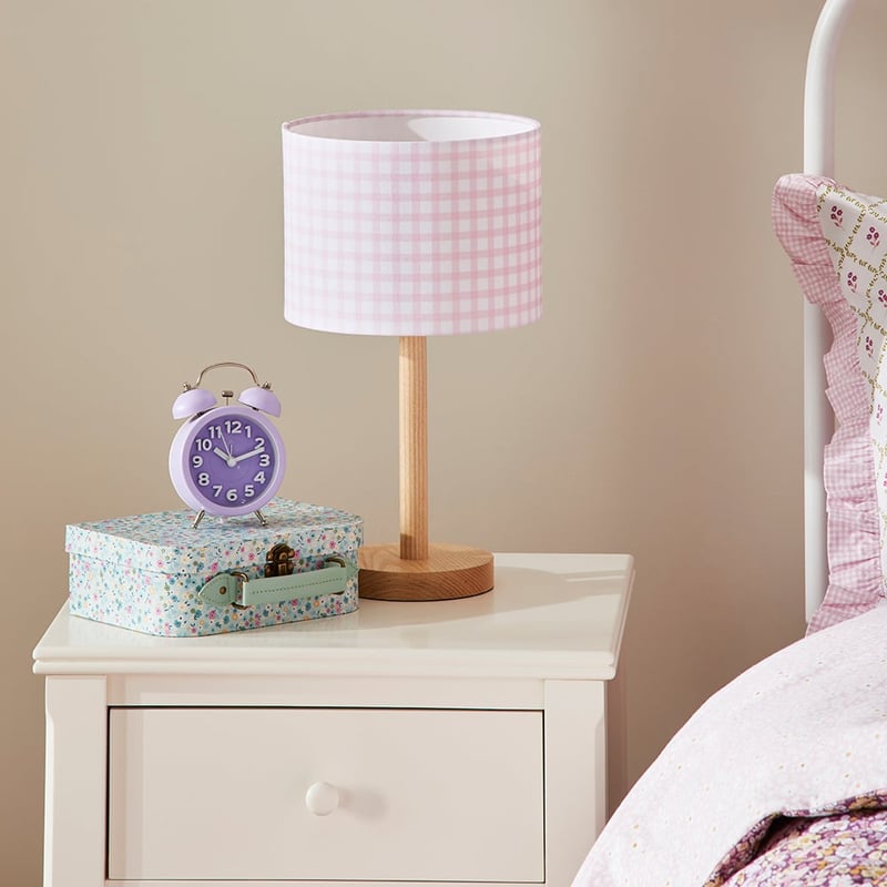 Kids Pink Gingham Bedroom Lamp 
