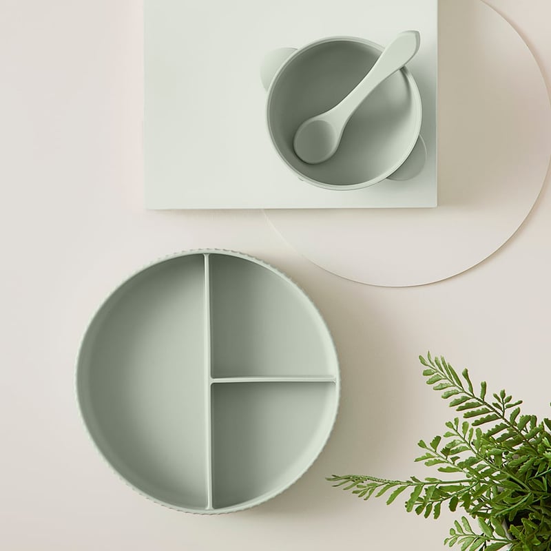 Silicon Sage Meal Time Collection Plate, Bowl & Spoon Set