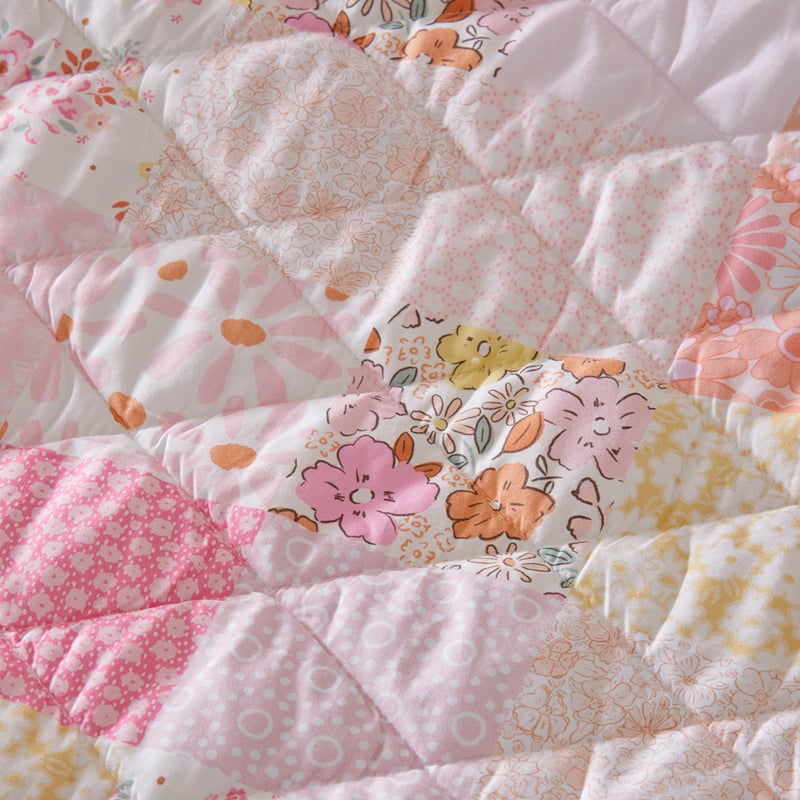 Nola Patchwork Pink Quilted Cot Quilt Cover Set