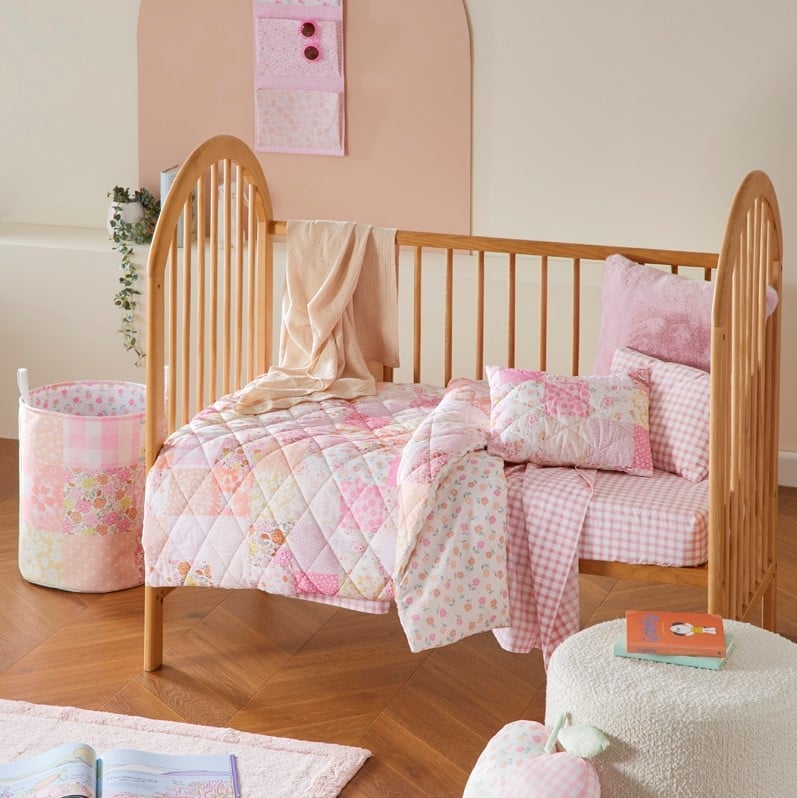 Nola Patchwork Pink Quilted Cot Quilt Cover Set