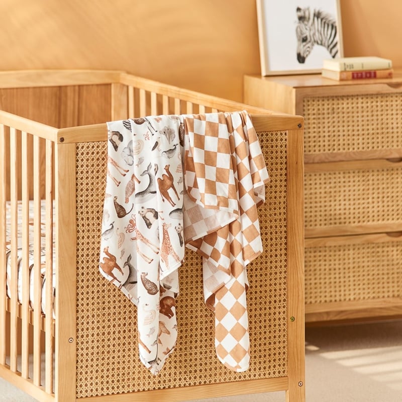Encyclopedia Animals Neutrals Jersey Baby Swaddles 2pk