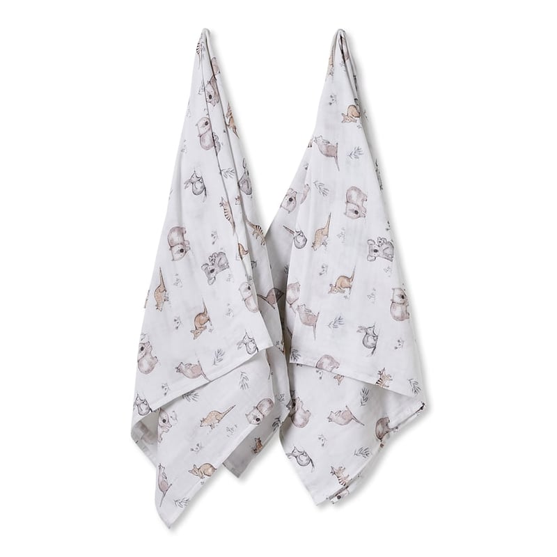 Bush Babies Natural Cotton Muslin Baby Swaddles 2pk