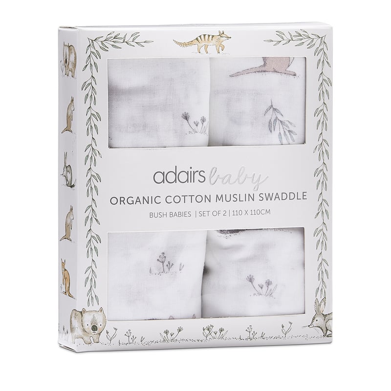 Bush Babies Natural Cotton Muslin Baby Swaddles 2pk