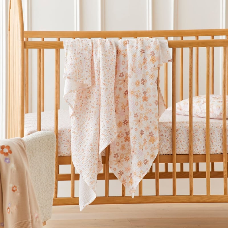 Dahlia Floral Natural Muslin Baby Swaddles 2pk