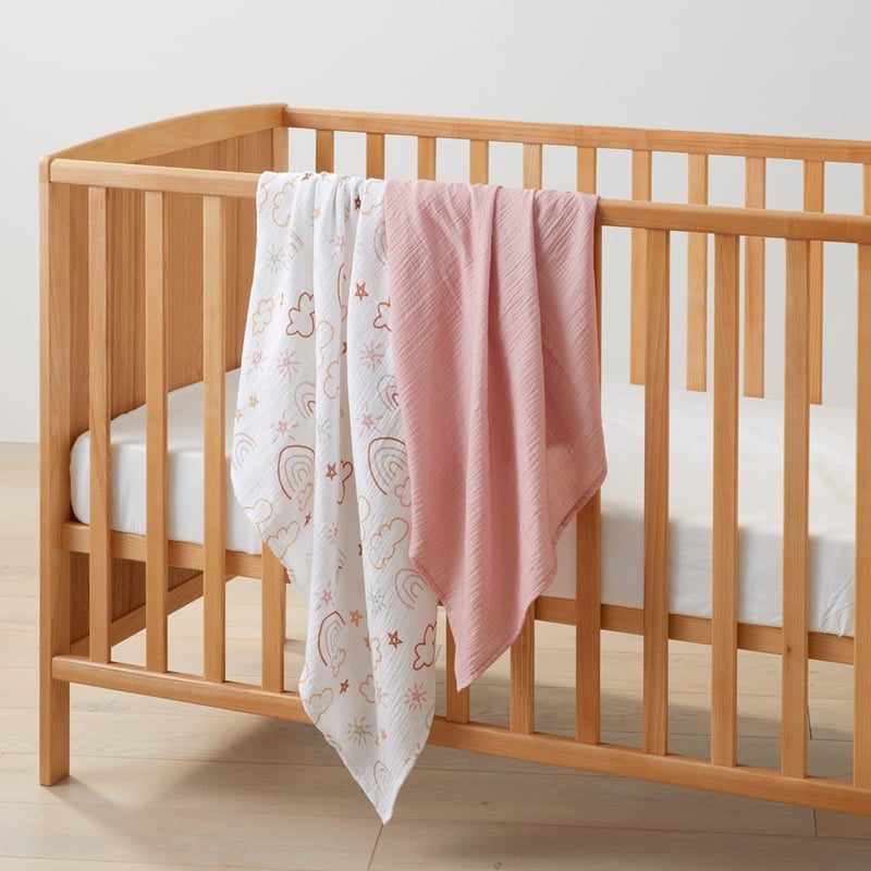 Rainbow Galaxy White Cotton Muslin Baby Swaddles 2pk