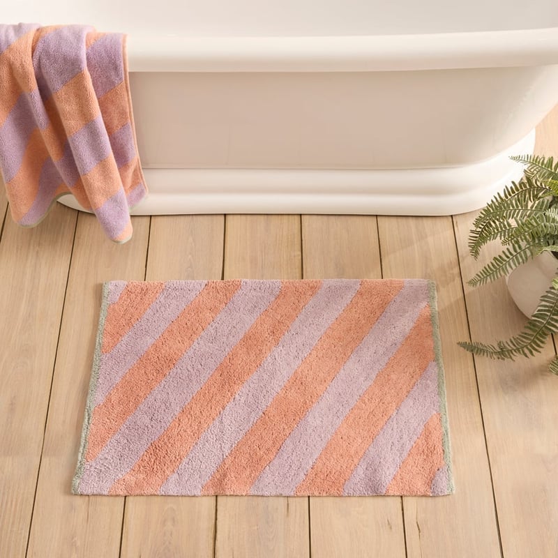 Salmon & Lilac Diagonal Stripe Bath Mat