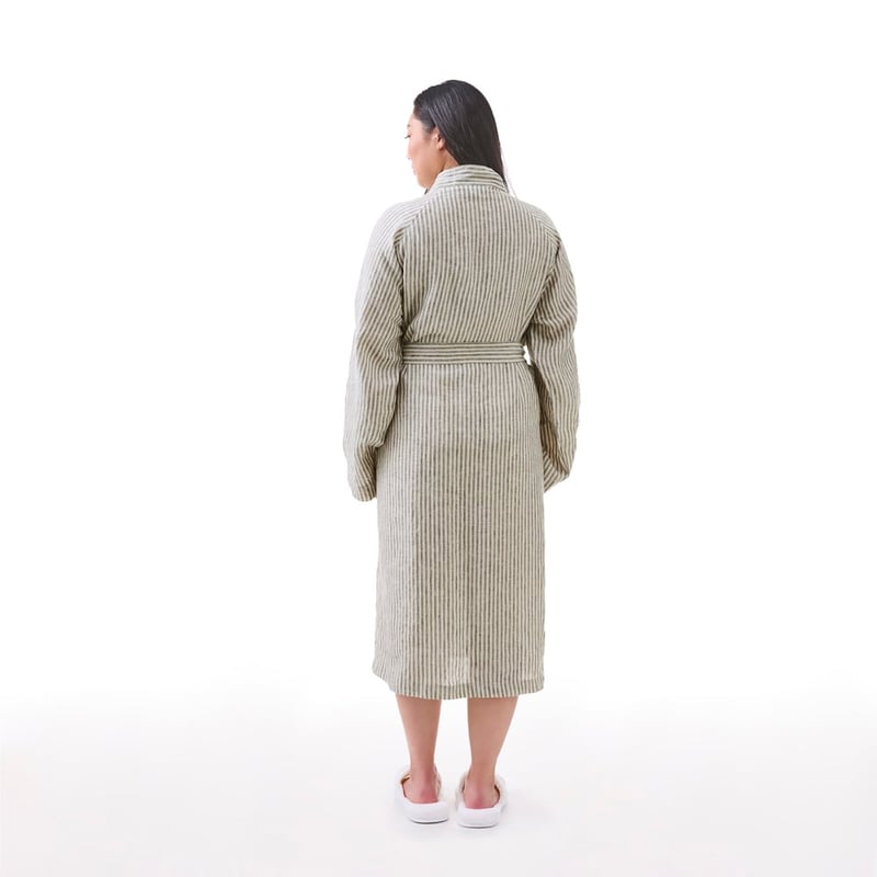 Vintage Washed Linen Linen & Cypress Stripe Robe