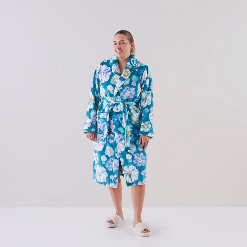 Printed Ultra Soft Zinnia Jade Multi Floral Robe