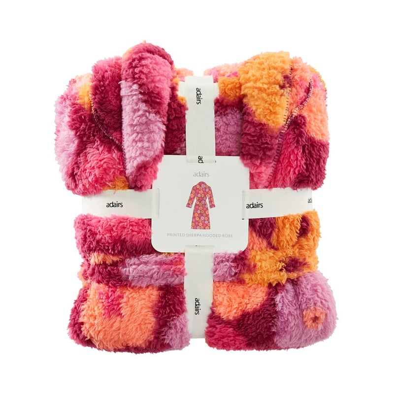 Sherpa Printed Berry Floral Hooded Bathrobe