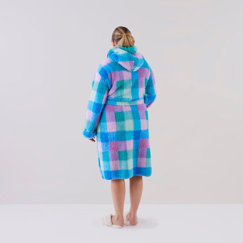 Sherpa Printed Jewels Check Hooded Bathrobe