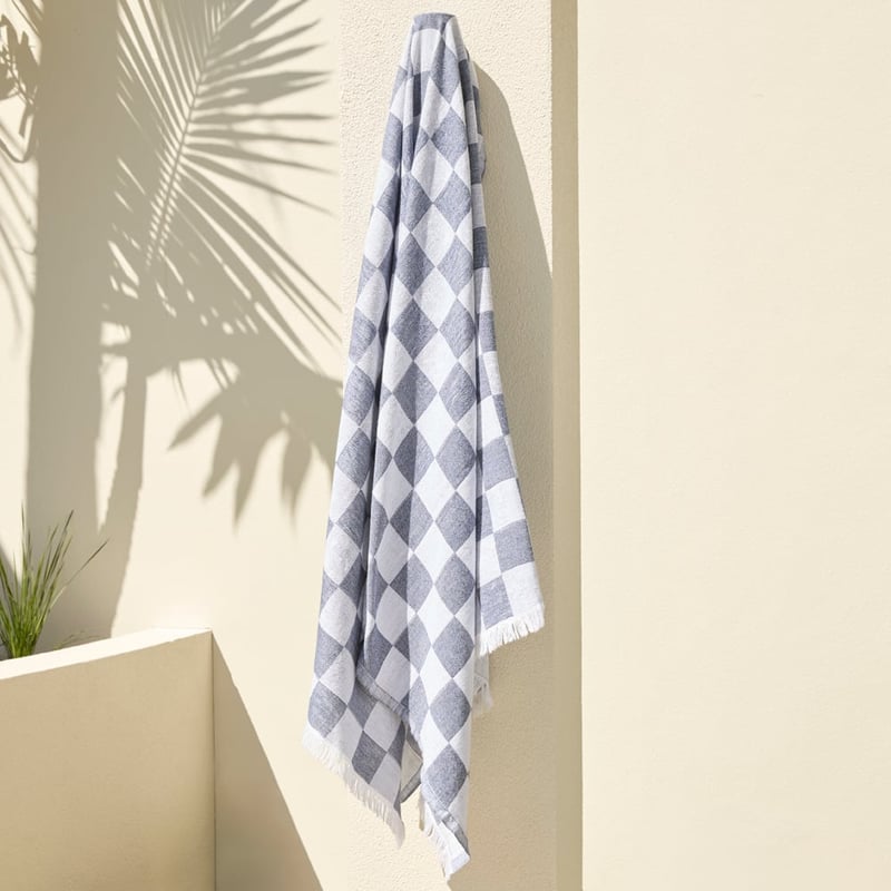 European Blue Check Turkish Peshtemal Beach Towel
