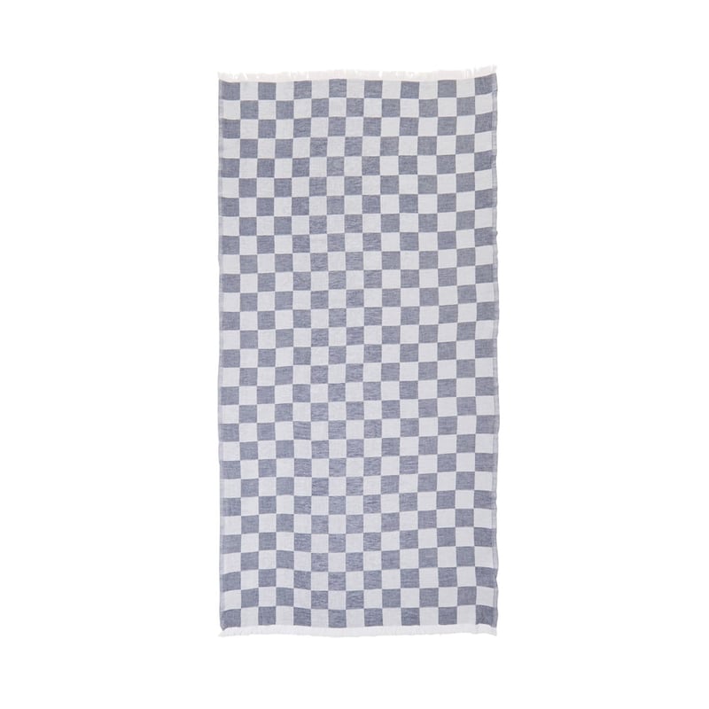 European Blue Check Turkish Peshtemal Beach Towel