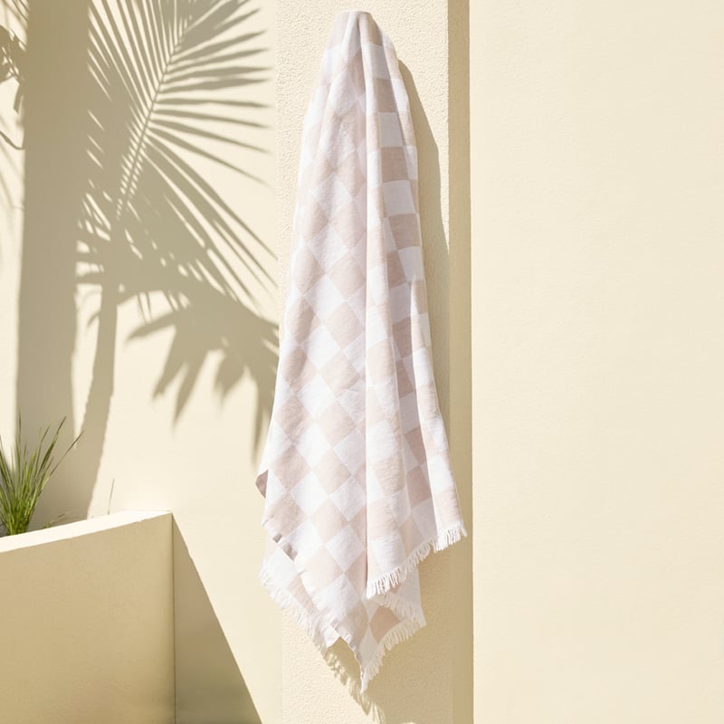 European Natural Check Turkish Peshtemal Beach Towel