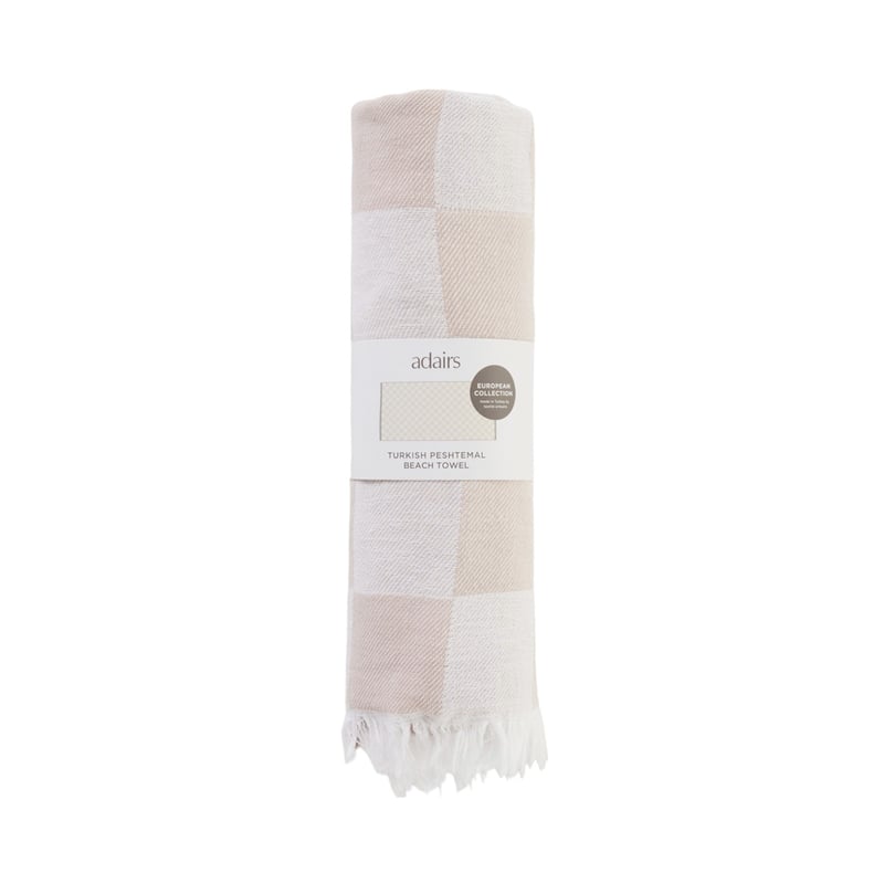 European Natural Check Turkish Peshtemal Beach Towel