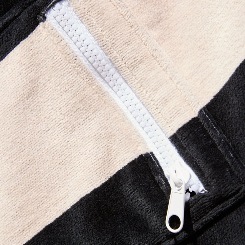 Luxe Black Multi Stripe Velour Pocket Beach Towel