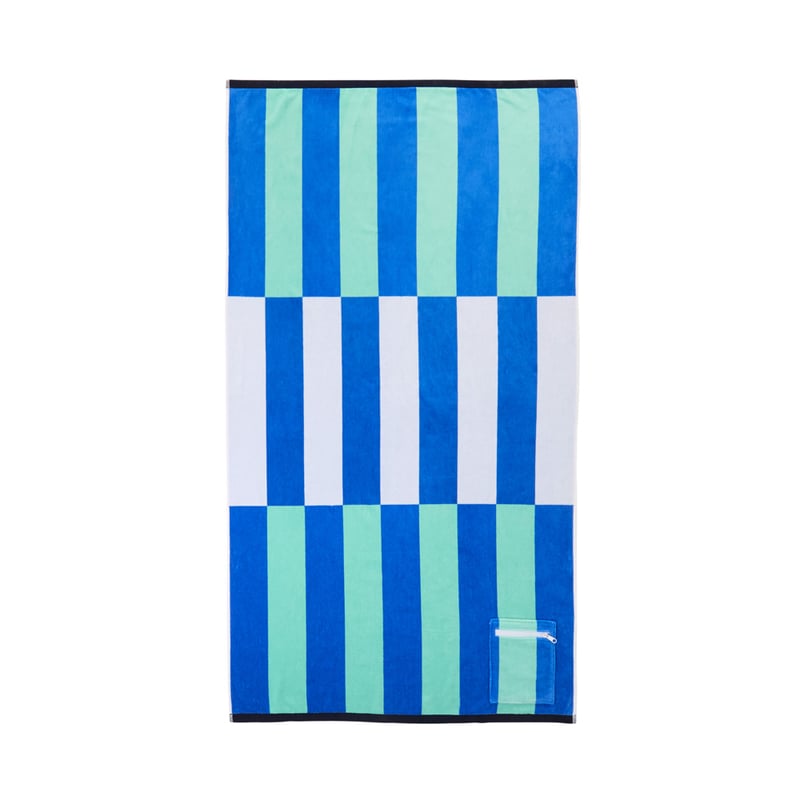 Luxe Velour Blue Multi Stripe Pocket Beach Towel