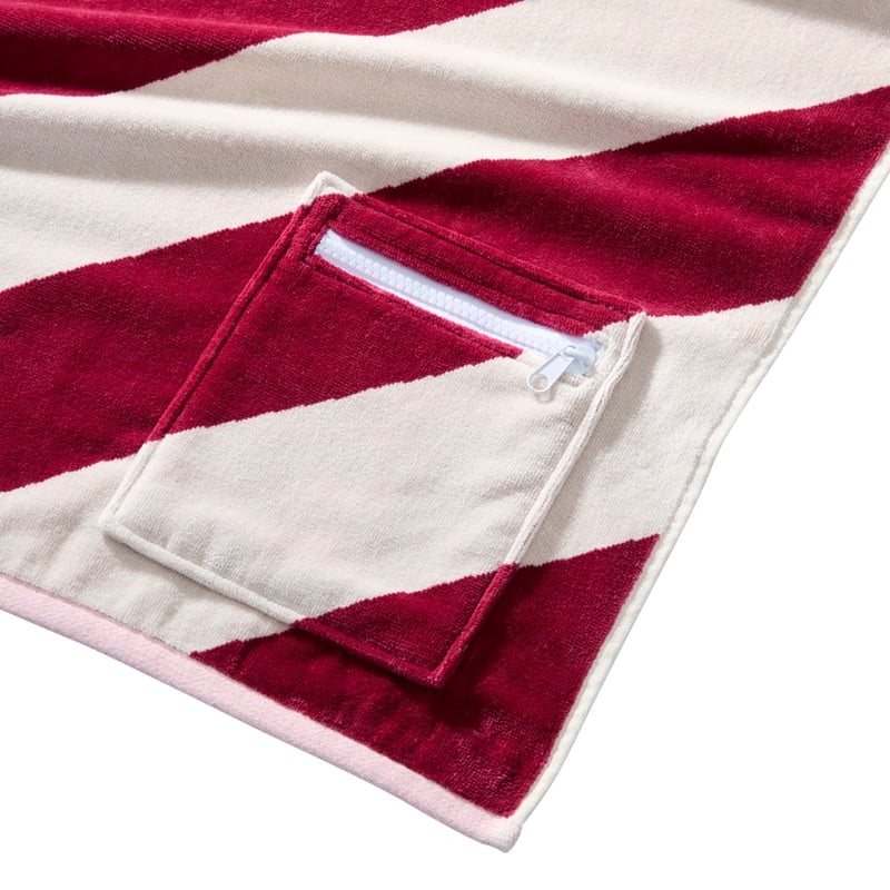 Luxe Burgundy & Cream Stripe Velour Pocket Beach Towel