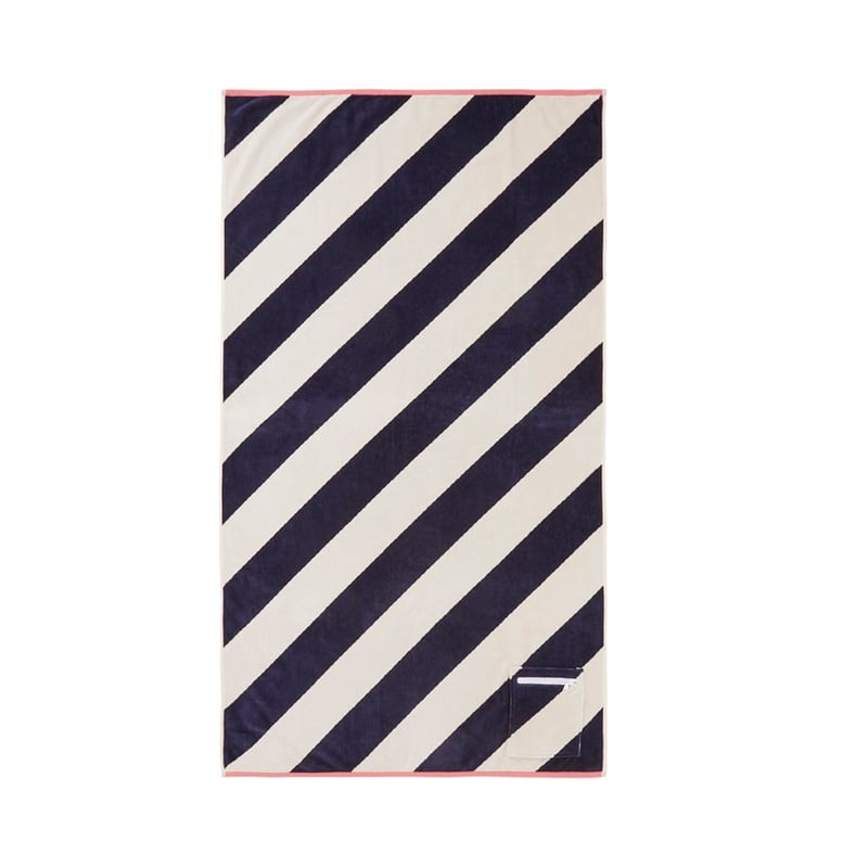 Luxe Navy & Cream Stripe Velour Pocket Beach Towel