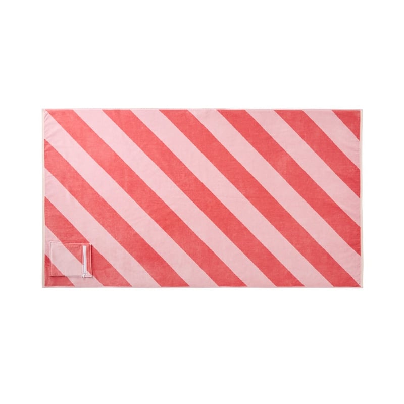 Luxe Strawberry & Pink Stripe Velour Pocket Beach Towel