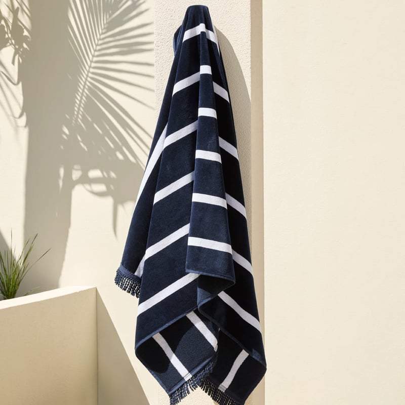 Luxe Indigo Stripe Velour Beach Towel