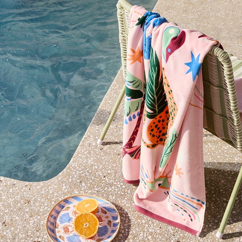 Luxe Celestial Ocean Pink Velour Beach Towel